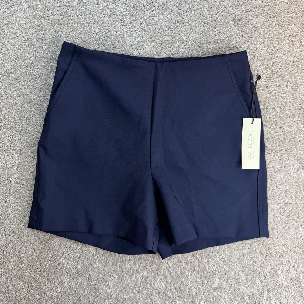 Rachel Zoe Chino Shorts Womens 8 Blue Nylon Blend Stretch Zip Pockets Summer